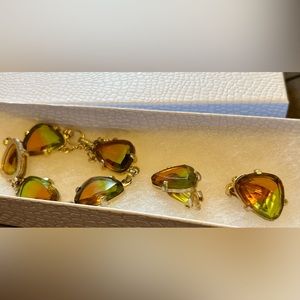 Vintage Judy Lee Tourmaline Bracelet and Clipon Earrings